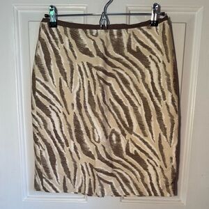 LOFT Ann Taylor Animal Print Silk Blend Tan Cream White Skirt womens size 4